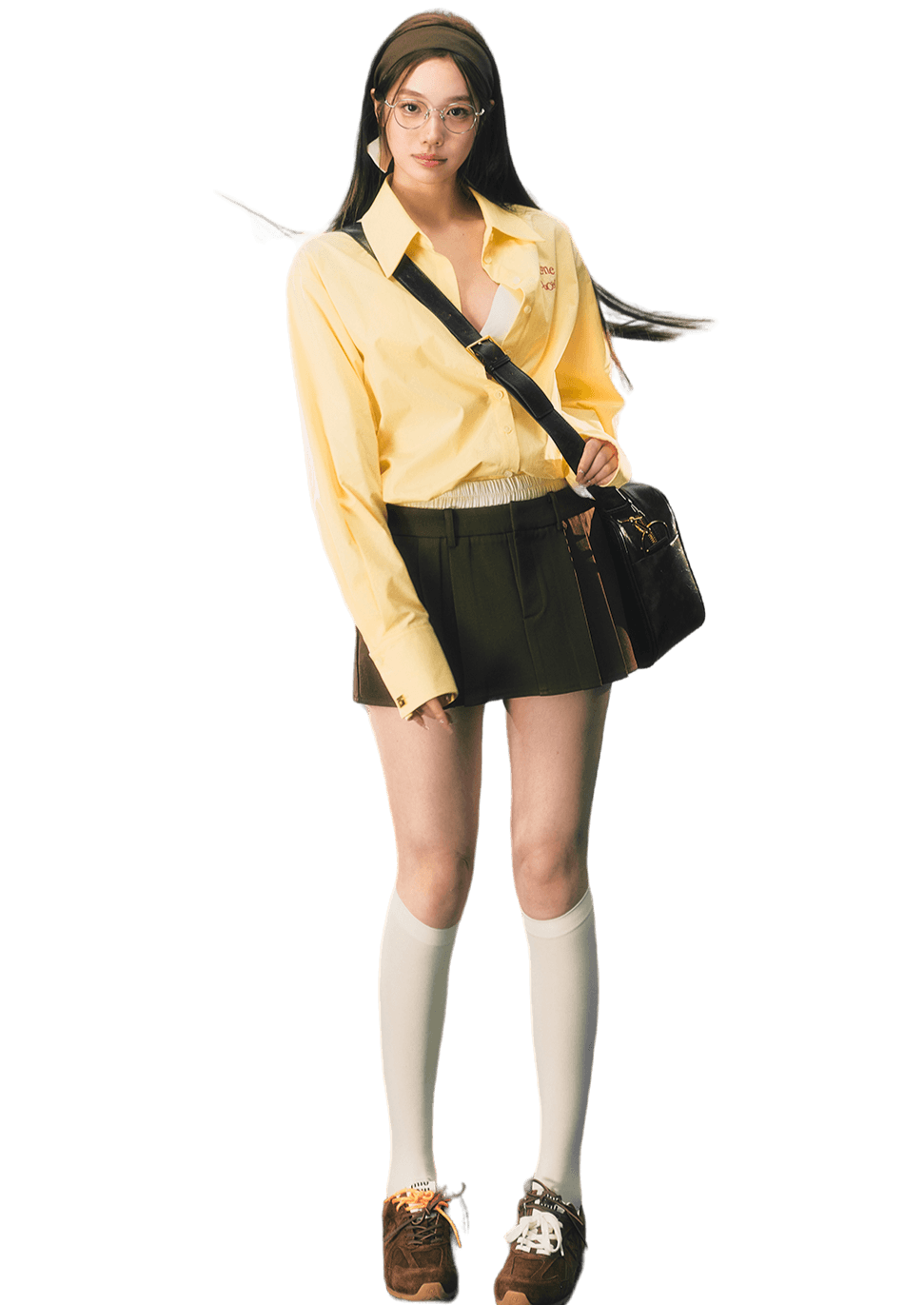 Logo Embroidered Shirt & Double Waisted Tailored Skirts