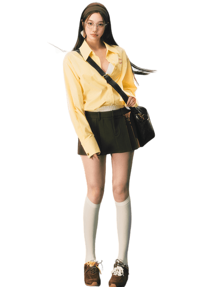 Logo Embroidered Shirt & Double Waisted Tailored Skirts