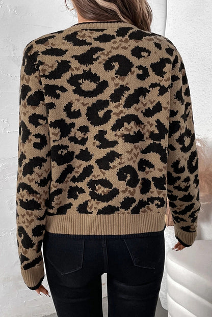 Brown Leopard Print Bow Tie Knit Cardigan