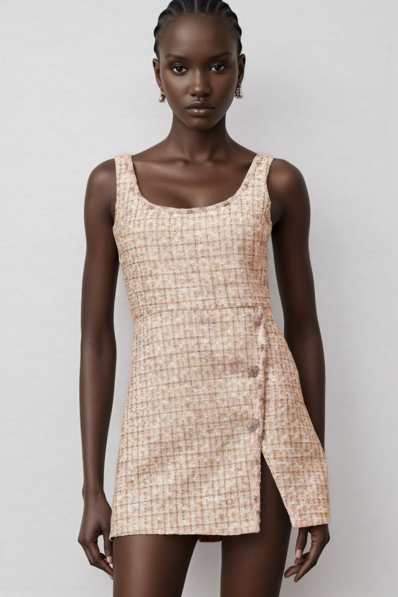 Huxle Pink Embellished Tweed Mini Dress