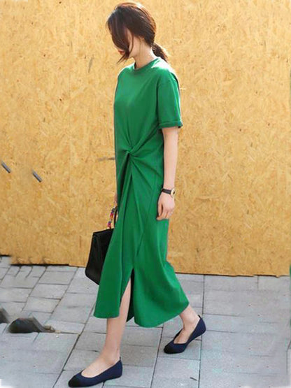 Original Color Irregularity Pleats Midi Dress