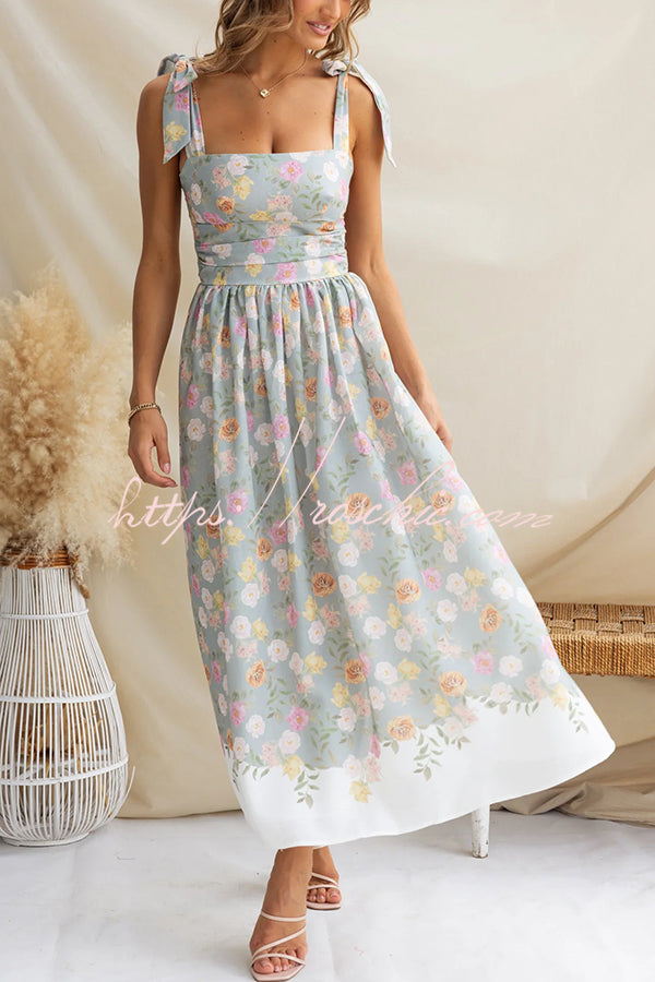 Print Suspenders Slim Maxi Dress