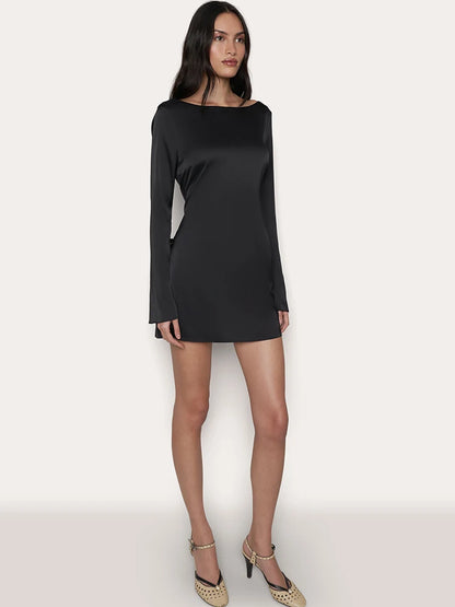 Long Sleeved Bodycon Dress Lace Up Open Back Slim Fit Mini Dress Female Party Club Evening Dress