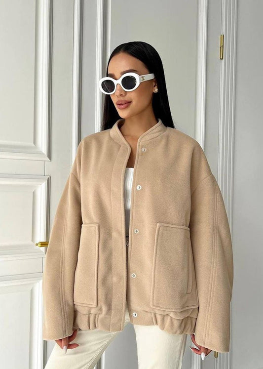 Oversized Stand Collar Coat With Large Pockets