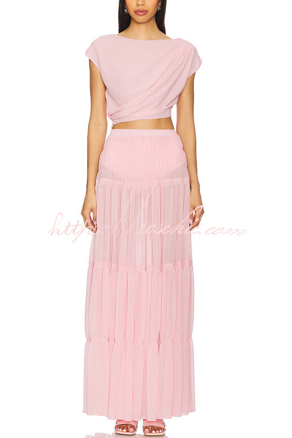 Chiffon Elastic Waist Layered A-line Maxi Skirt