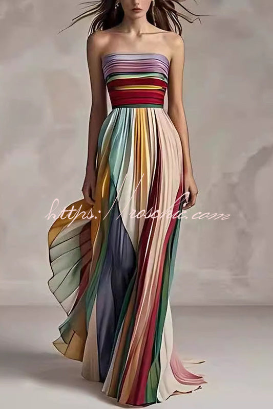 Off-shoulder Tube Top Waist Color Maxi Dress