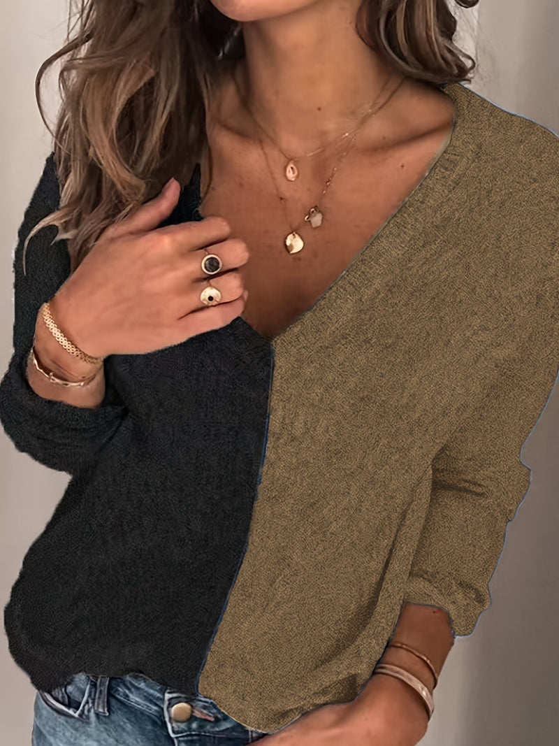 Contrast Color V Neck Pullover Sweater Er0257