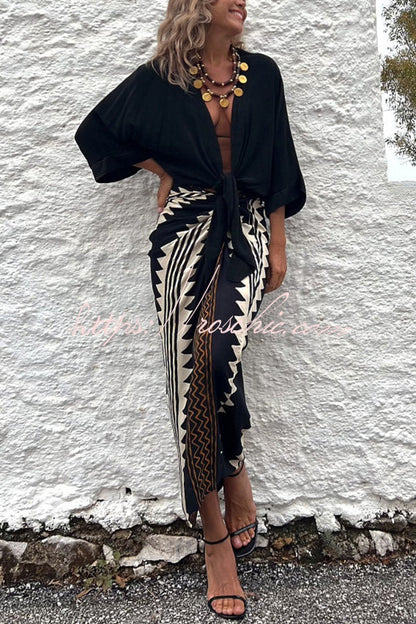 Astra Print High Waist Ruched Wrap Maxi Skirt
