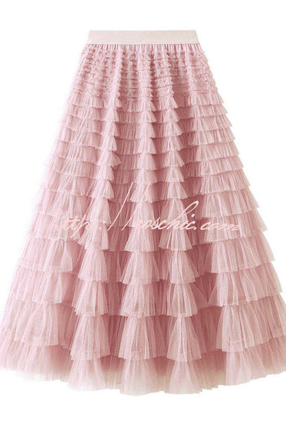 Be Your Own City Queen Tiered Elastic Waist Tulle Maxi Skirt