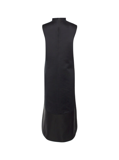 A-line High-low Color Split-joint Zipper Round-neck Maxi Dresses