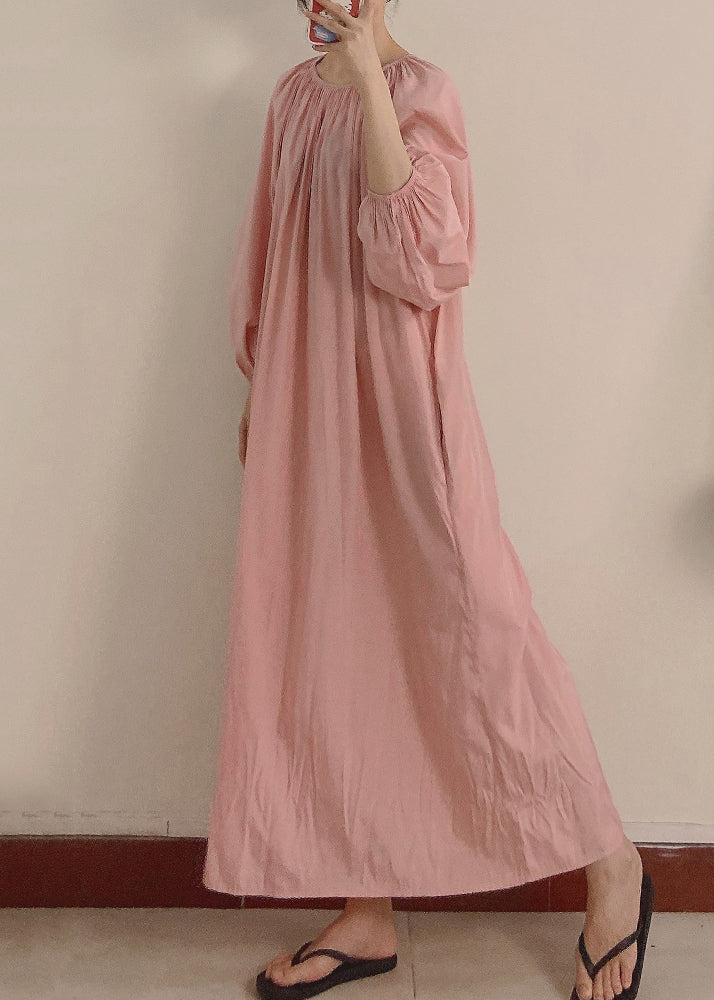 Pink Wrinkled Pockets Maxi Dress Long Sleeve Tt1044