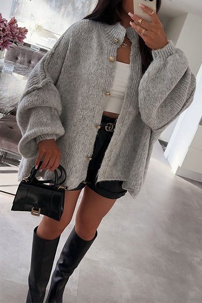Drop Shoulder Button Up Slouchy Sweater Cardigan
