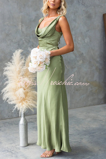 Muse Satin Color Cowl Neck Back Tie-up Maxi Dress