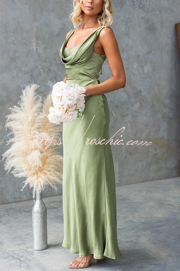 Muse Satin Color Cowl Neck Back Tie-up Maxi Dress