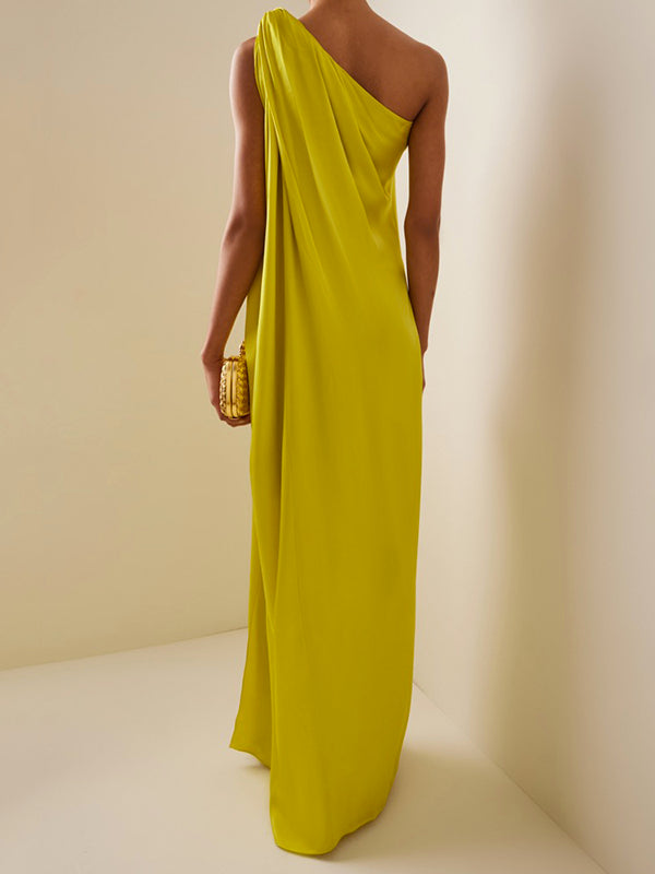Loose Sleeveless Color One-shoulder Maxi Dresses