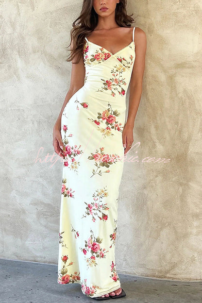 Reveling in the Unknown Print Slip Stretch Maxi Dress