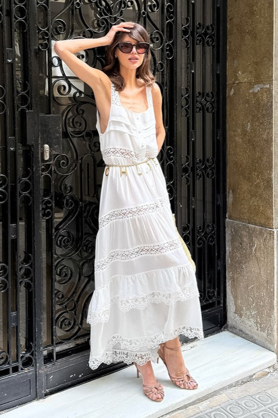 Lace Patchwork Ruffle Loose Maxi Dress