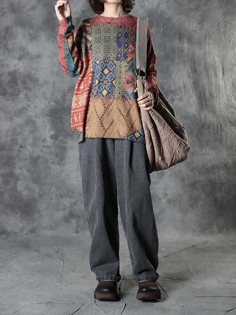 Autumn Flower O-neck Knit Sweater Ah1070