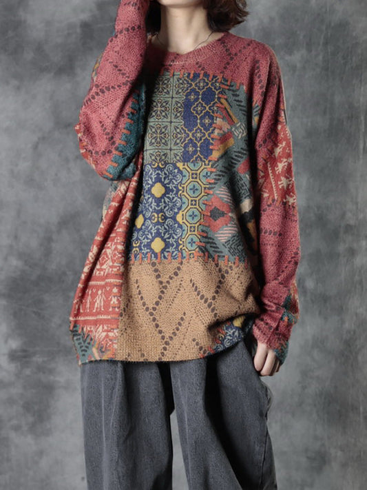 Autumn Flower O-neck Knit Sweater Ah1070
