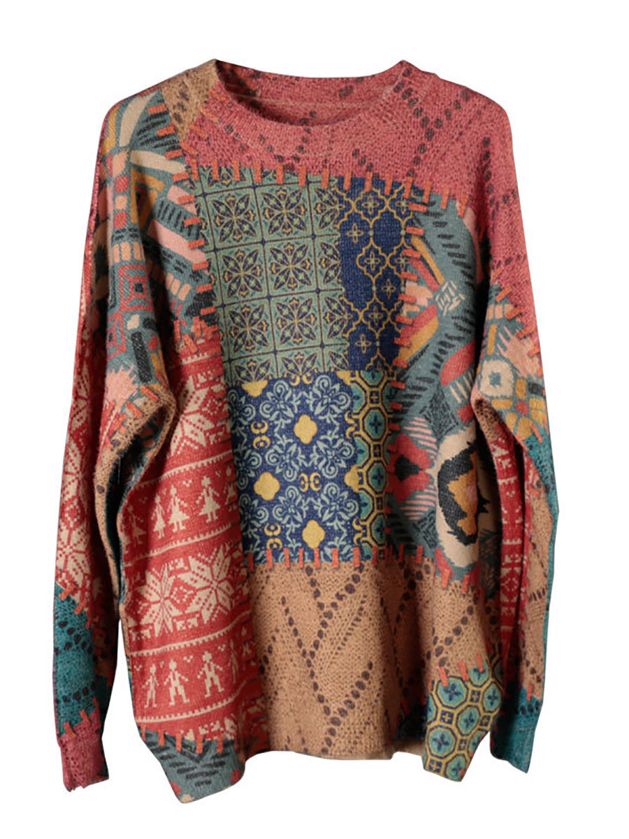 Autumn Flower O-neck Knit Sweater Ah1070