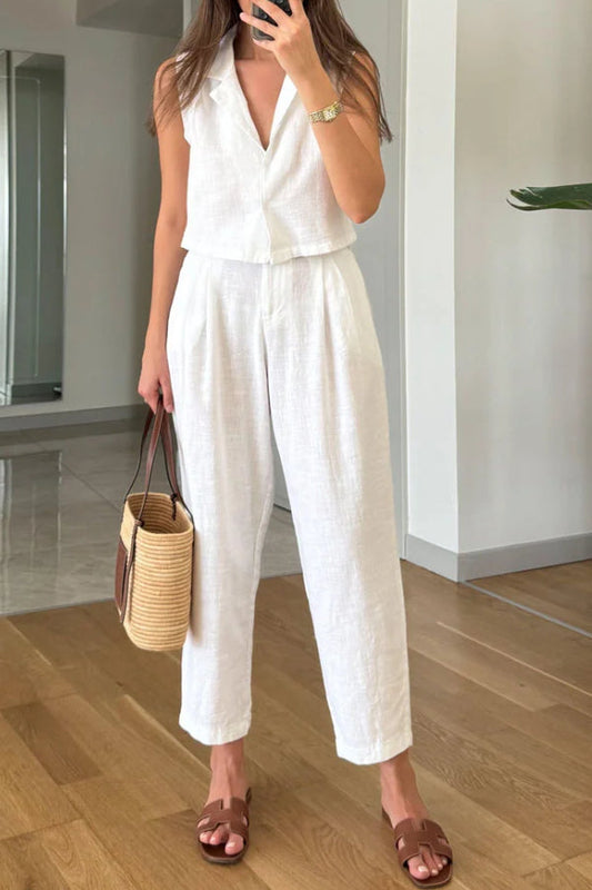 Lapel Vest & Pants Cotton Linen Two-piece Set