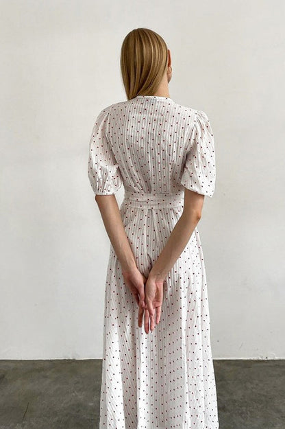 Cotton Heart Print V-neck Wrap Maxi Dress