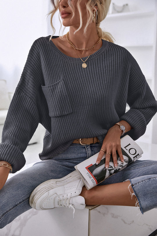 Pocket Oversized Knitted Pullover Sweater