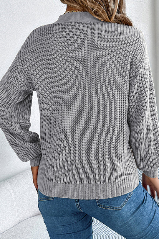 Hollow V-neck Long-sleeved Knitted Sweater