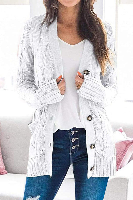Knitted Color Button Down Chunky Outwear Cardigan