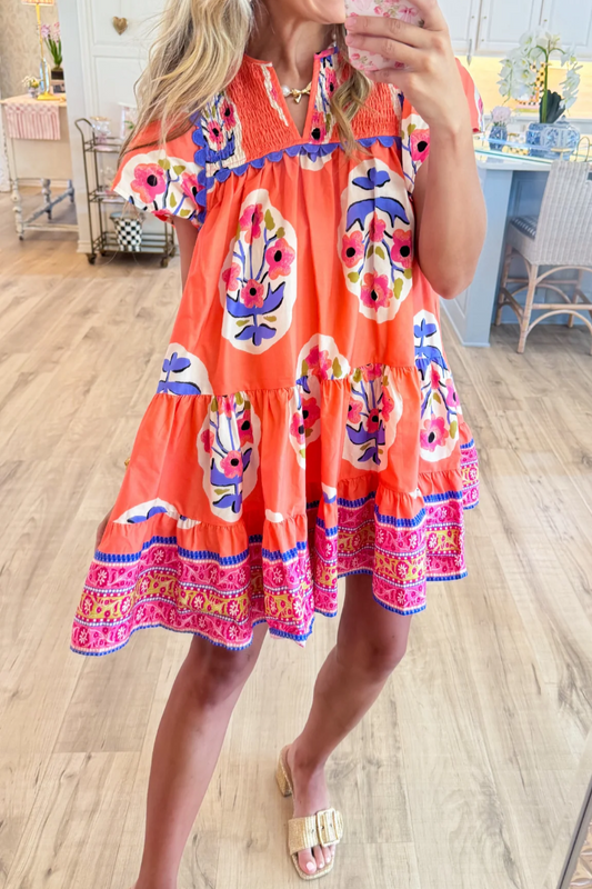 Coral Print Mini Dress