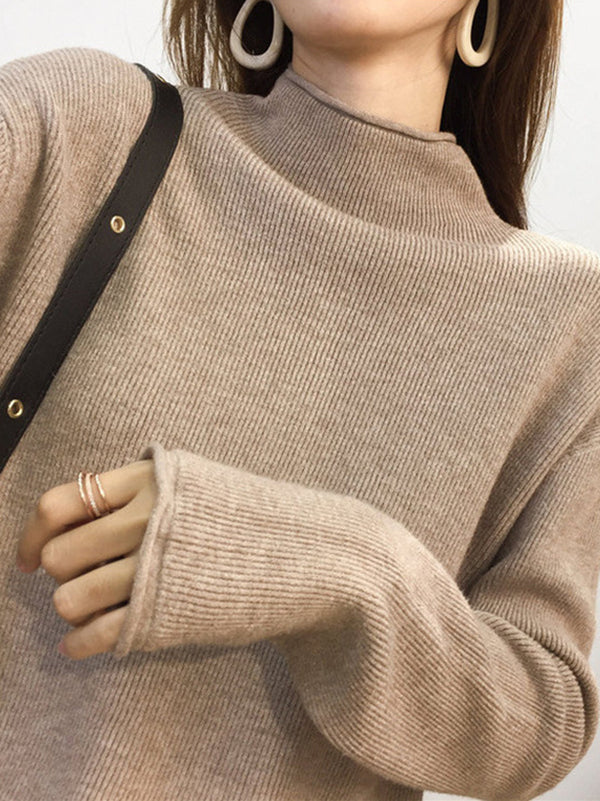 Purple Half Turtleneck Long Sleeve Sweater An1049