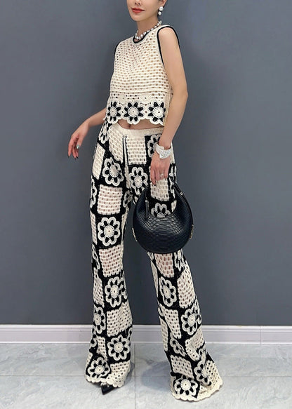White O Neck Hollow Out Cotton Two-piece Set Sleeveless Ao1017