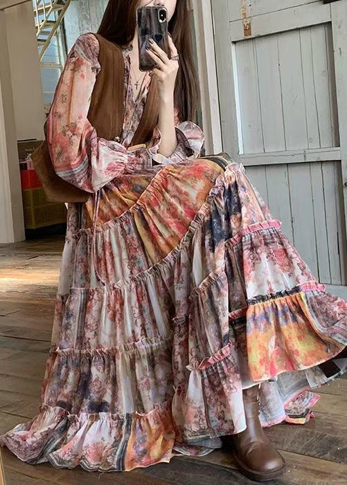 Dress Brown and Ruffled Suede Faux Waistcoat Two-piece