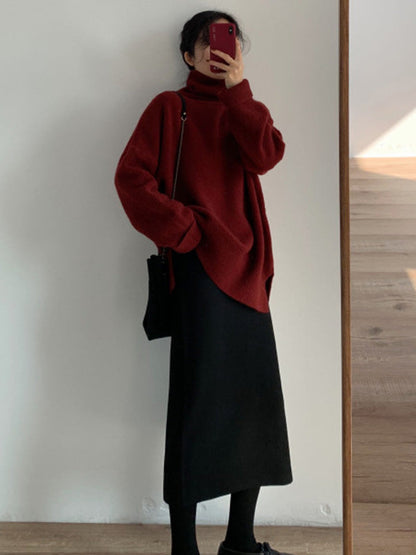 Original Red Turtle Neck Long Sleeves Sweater Qx020