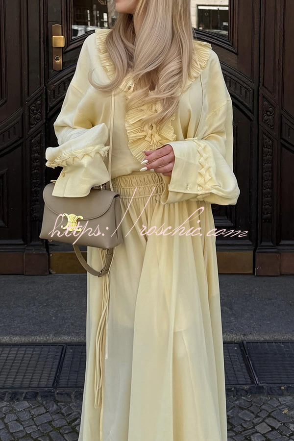 Elastic Waist Drawstring Maxi Skirt