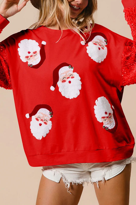 Christmas Loose Round Neck Sequined Sleeve Sweatshirt