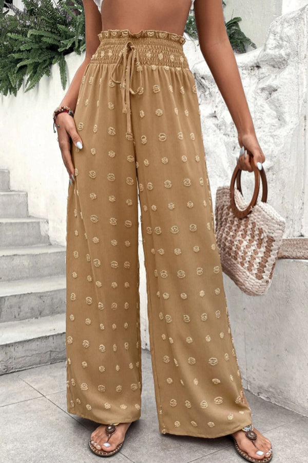 High Waist Jacquard Wide Leg Pants Trousers