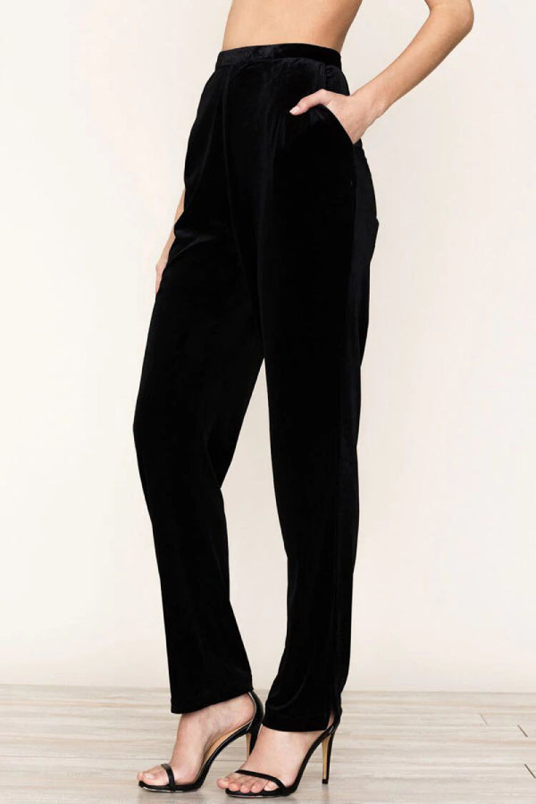 Color Velvet Long-sleeve Blazer and Elastic Waist Pocket Pants Set