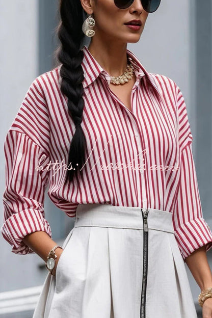 Effortless Charm Printed Button Down Long Sleeve Relaxed Blouse