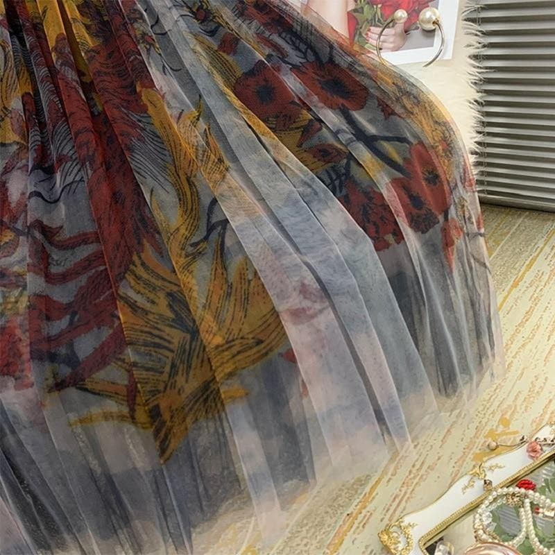 Retro Printed Tulle Skirt