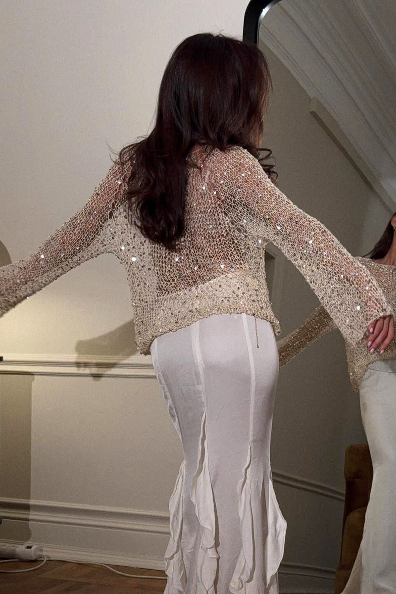 Sequin Long Sleeve Knit Blouse