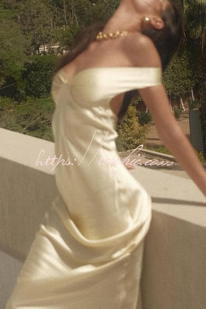 Color Off-shoulder Backless Slim Maxi Dress