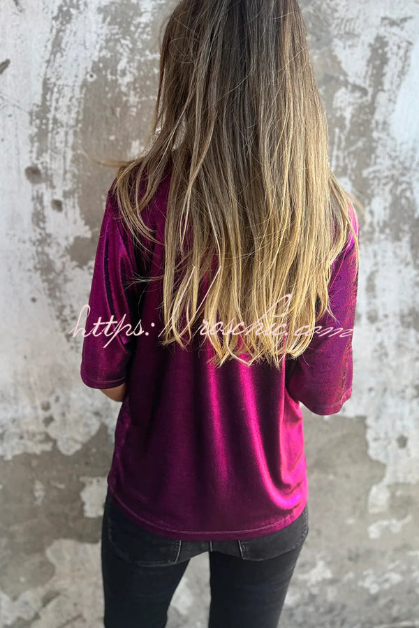 Metallic Color Round Neck Short-sleeved Loose T-shirt