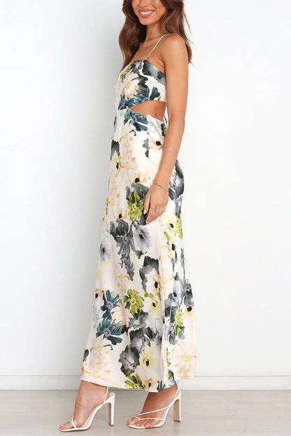 Garden Party Satin Cut Out Back Lace-up Maxi Dress
