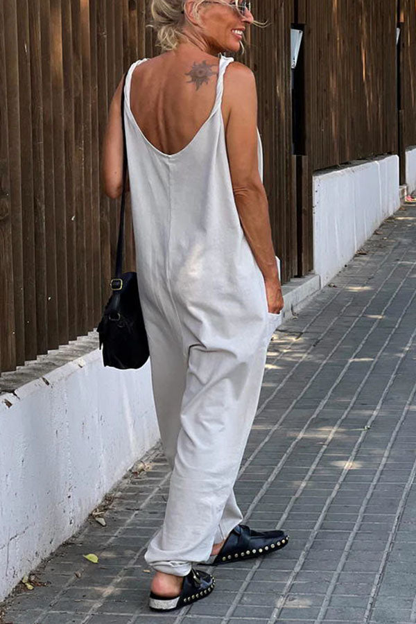 Relaxing Bay Color Pocketed Beach Jumpsuit