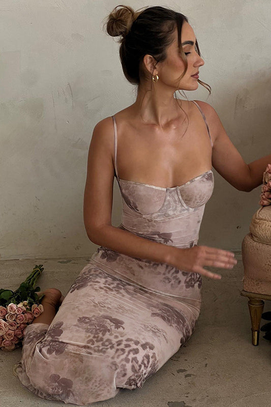 Printed Slim Fit Cami Maxi Dress