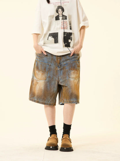 Distressed Denim Oversized Pocket Shorts