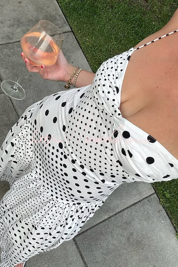 Polka Dot Print Halterneck Tie-stitched Slim Maxi Dress