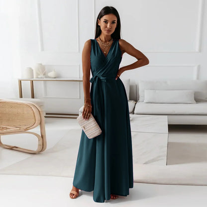 Dresses for White Sleeveless Loose V Neck Color Long Dresses Party Evening Robe Vestidos