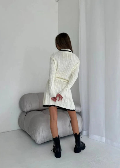 Cable-knit Buttoned Sweater Dress Set